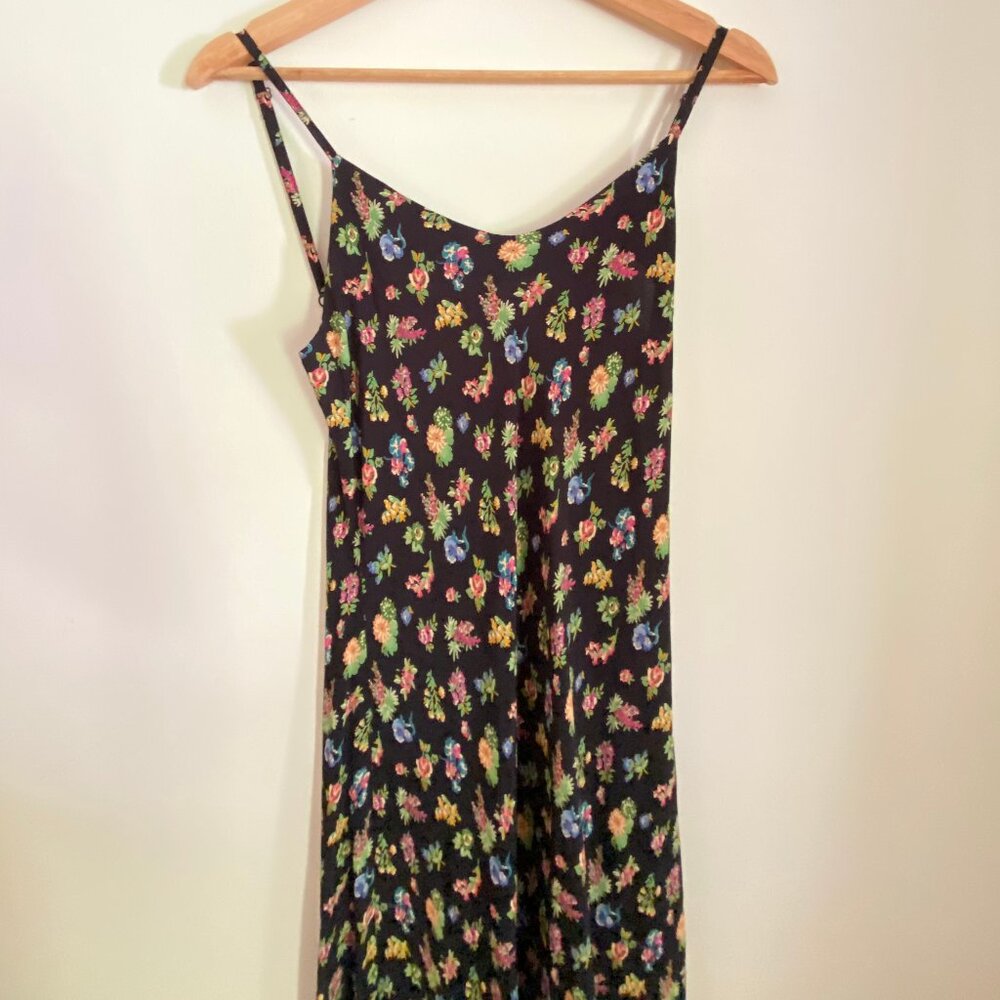 Vintage 2000s Betsy Johnson Floral Black Dress Slinky S/M Y2K